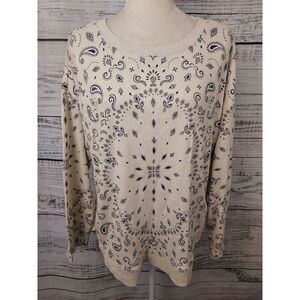 Democracy Sweatshirt‎ Woman Large Cream Boatneck Round Shirttail Hem Paisley
